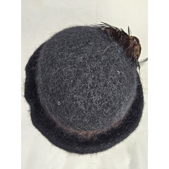 HAND-FELTED WOOL CLOCHE HAT with Feathers Wool Flower made in USA by Hat Hautees - Picture 6 of 10
